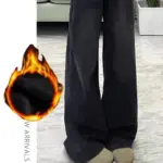 Womens Jeans Y2k Jeans Flared Trousers Black Gray Straight Leg Winter Warm Fleece Lined Loose Fit High Waist Wide Leg Fashion - Image 6