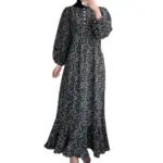 Women Fashion Loose Printed Long Sleeve O Neck Muslim Abaya Dress Vintage Ruffles Hem Sundress Robe Femme Turkey Vestido Kaftan - Image 2