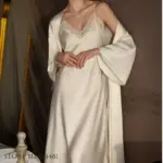 Plus Size Long 2PCS Robe Nightgown Set Pajama Elegant Kimono Bathrobe Gown Sleepwear Summer Sexy Women's Homewear Loungewear - Image 2