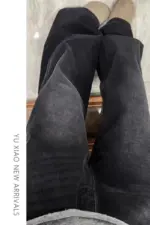 Womens Jeans Y2k Jeans Flared Trousers Black Gray Straight Leg Winter Warm Fleece Lined Loose Fit High Waist Wide Leg Fashion - Image 4