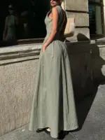 MUJER Zipper Long Dress Woman Pleated Sleeveless Bodycon Dress Summer Elegant Party Dresses For Women 2025 New Midi Dresses - Image 6