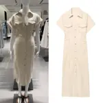 ETJ 2025 summer new women's elegant fashion waist pleated V-neck short-sleeved temperament denim MIDI dress - Image 2