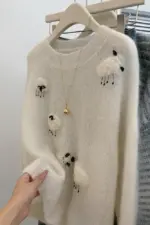 White Casual Sweater For Women 2025 New Long Sleeved O-Neck Warm Knit Pullovers Autumn Winter Korean Cute Animals Woolen Tops - Image 2